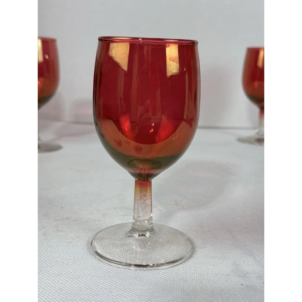 Vintage cranberry stain tulip‎ wine glasses 6 oz set of 5